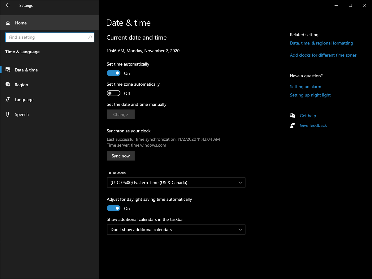 Windows 10 v1909 did not update time properly after Daylight Savings Time change 9dfaf482-03ed-4746-b452-e4189a744629?upload=true.png