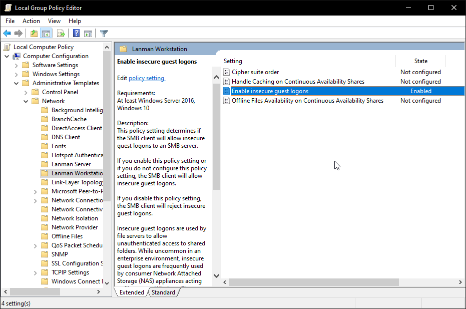Windows 10 version 2004 - Organizations security policies block unauthenticated guest access 9ec5fbf5-0745-42ac-8663-5fbf9361d950?upload=true.png