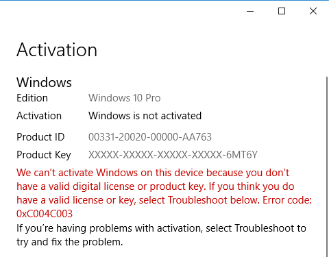 Windows 10 Activation Problem