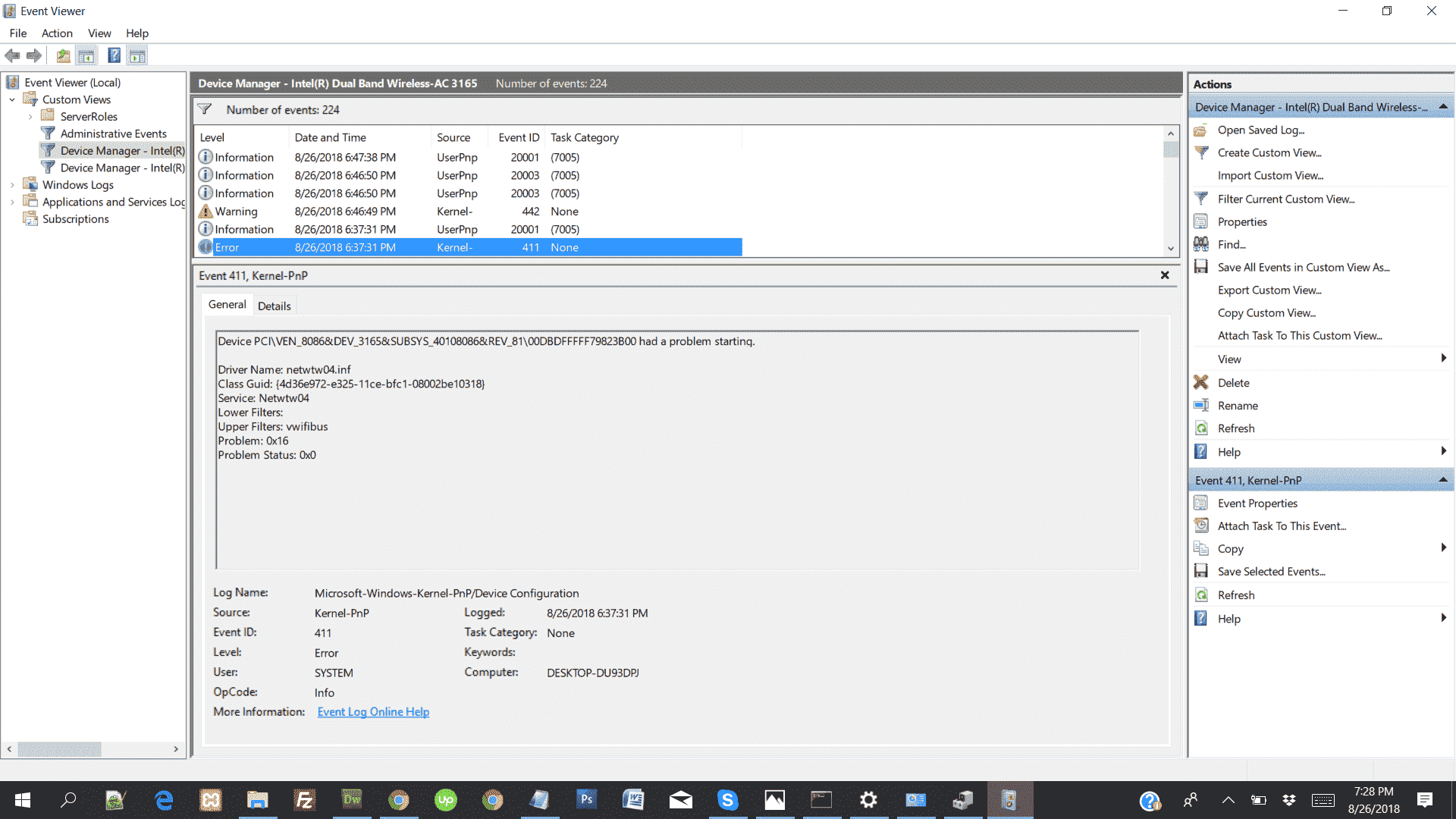 Wifi Adapter problem Device PCI\VEN_8086&DEV_3165&SUBSYS_40108086&REV_81alt=