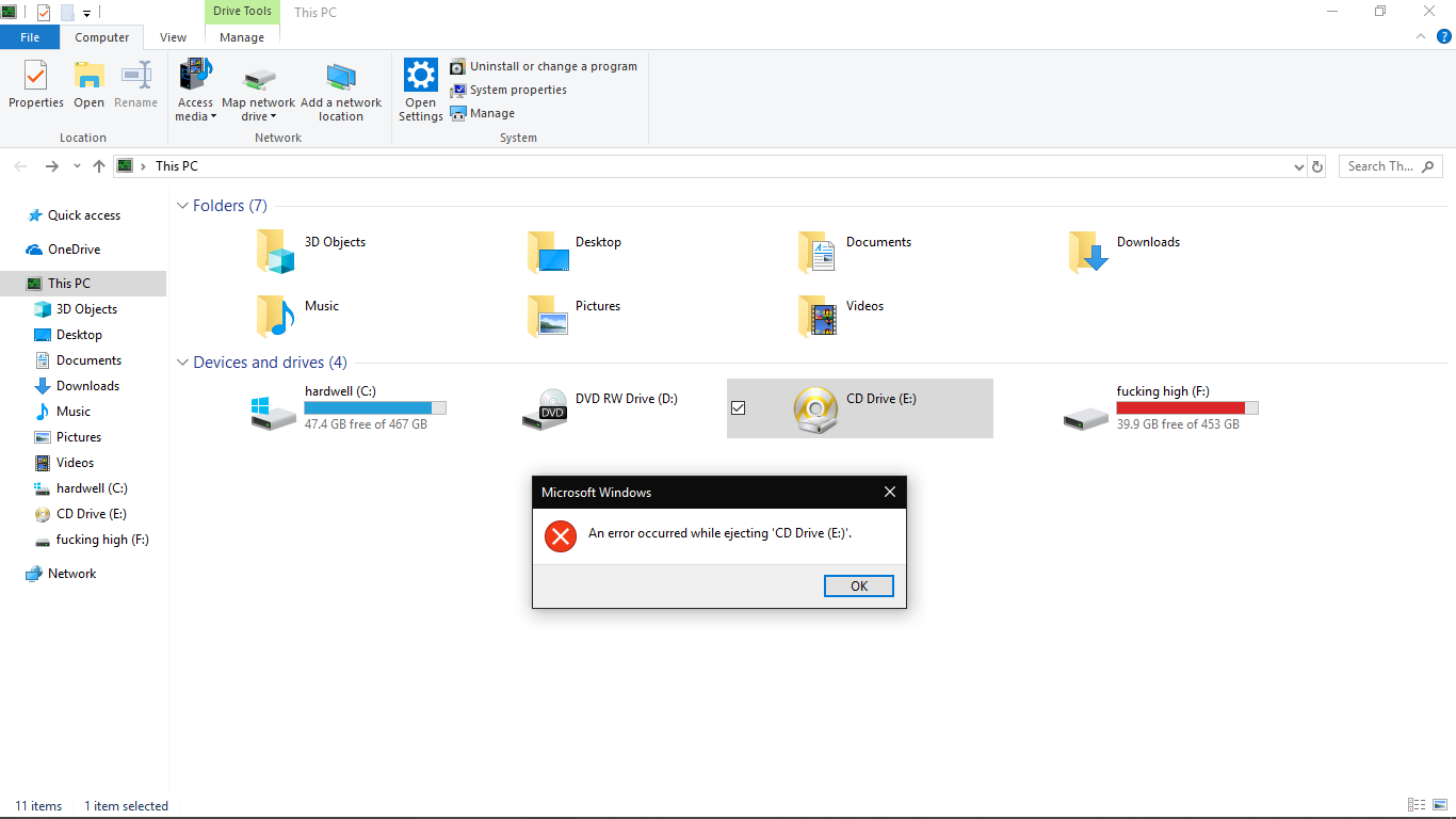 CD drive (E:) appears out of nowhere...when try to eject the drive it showing an error message a15bde87-66dd-4632-870d-d059ba3b5721?upload=true.png