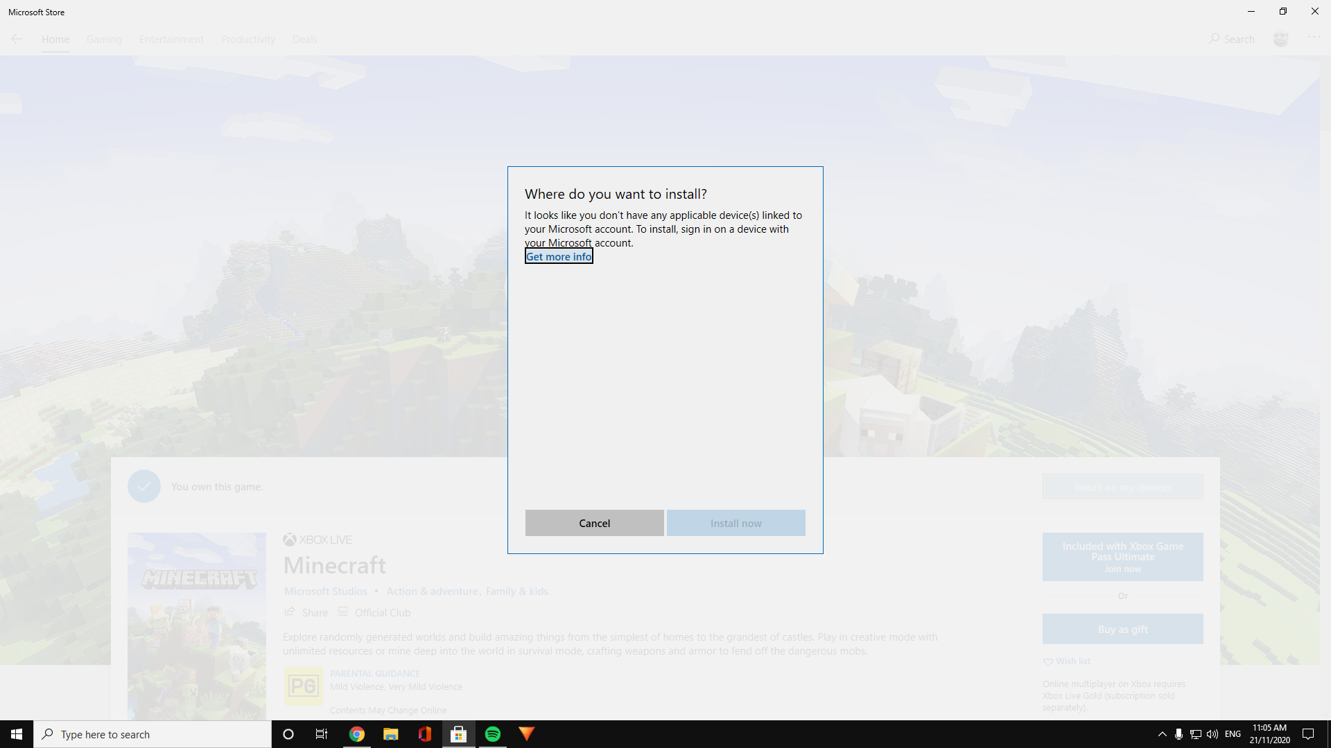Unable to install Minecraft, although its been owned on my previous Xbox. a1aaad14-c8bc-4d56-8aec-68200a57e317?upload=true.png