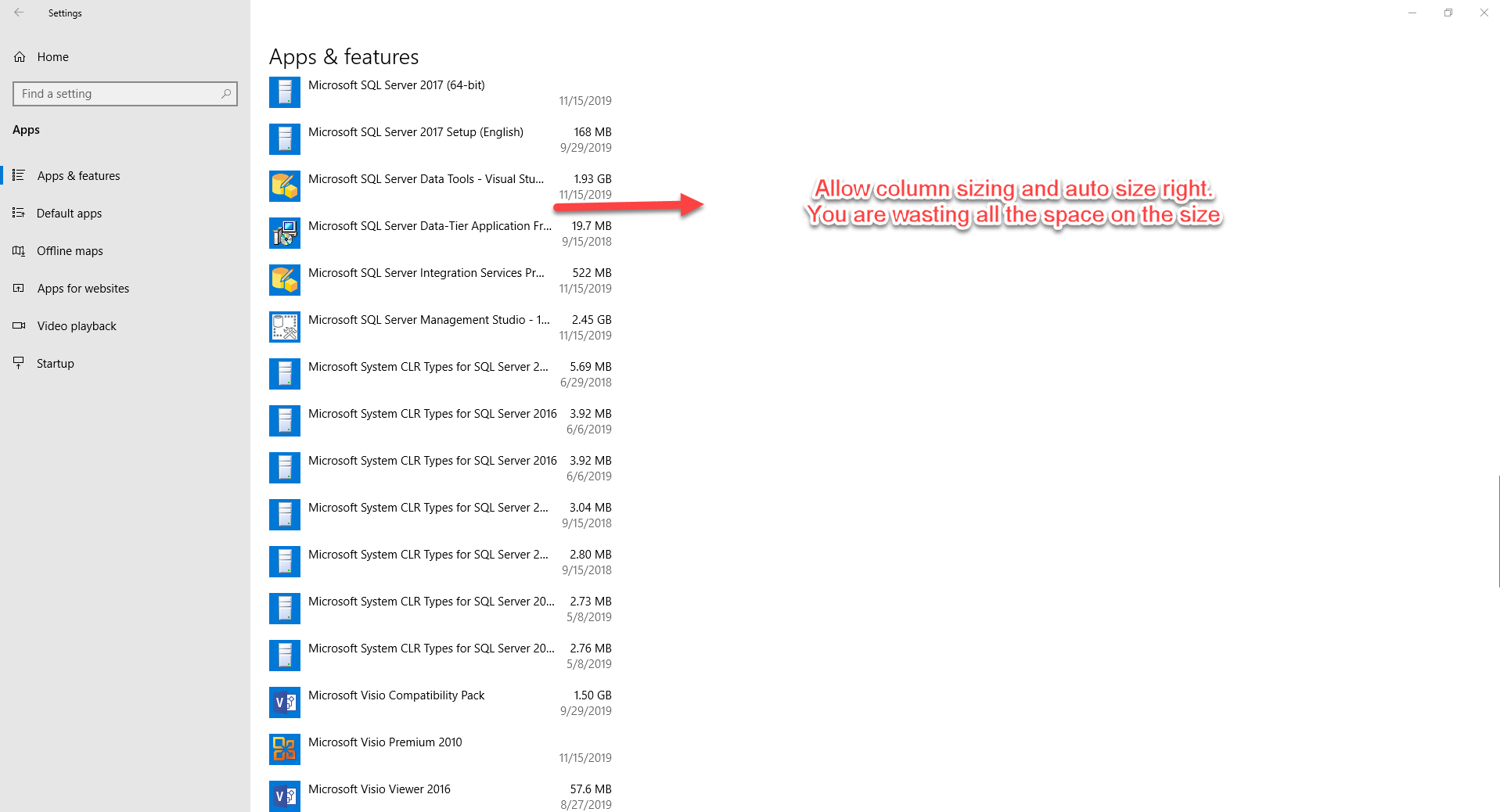 On Settings -> Apps & Features, make the installations grid where the application name... a1d0ec4f-d236-47c1-9705-9dc0608602d3?upload=true.png