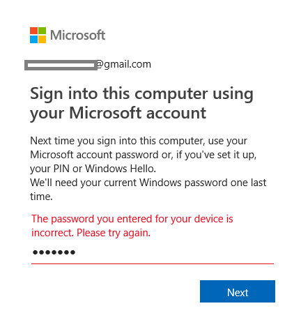 Could Not Log In To Microsoft Account Because It Asked Me To Put Current Password