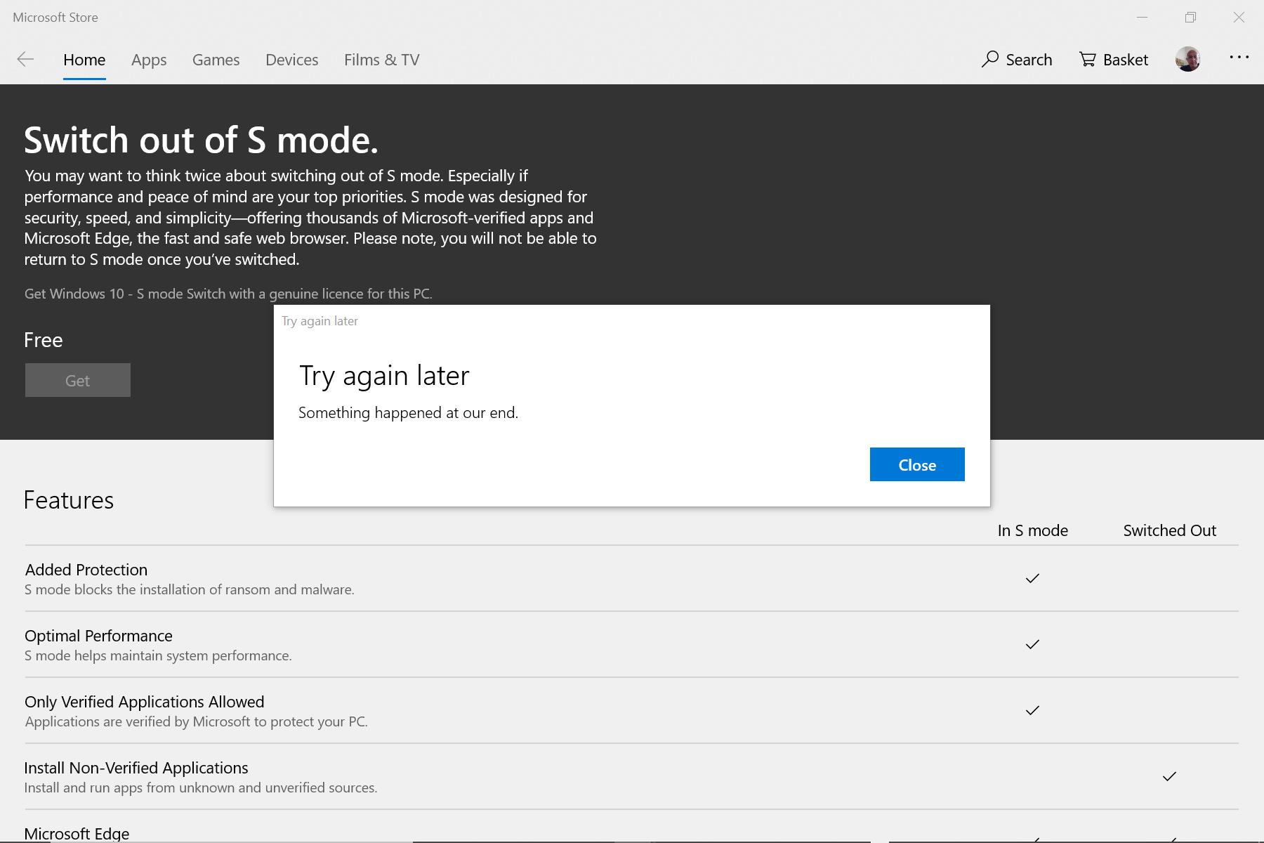 Cannot switch from Windows 10 S mode on Surface Go after updating to Insider Preview Build... a345a6fb-47be-41b2-8265-8ed5270e3971?upload=true.png