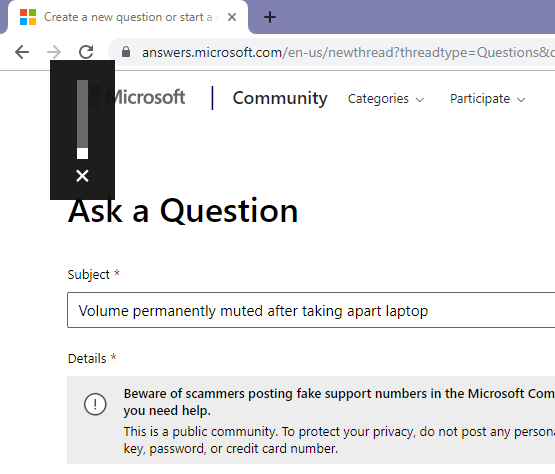 Volume permanently muted after taking apart laptop a41d295e-76f0-4dca-8019-60dcbba2ae2d?upload=true.png