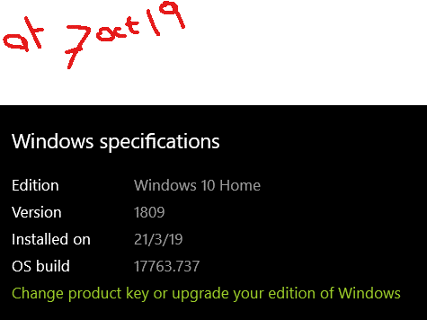 W10 ver1903 FEATURE UPDATE at 7oct2019: Still have version 1809, see GIFs below a5171df9-6f21-4c06-8888-0db709737e68?upload=true.gif