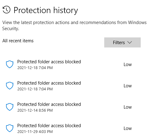 How do I clear the Controlled Folder Access Protection History? a522aa8b-85e4-43c0-acb2-a6a8f38bbb52?upload=true.png