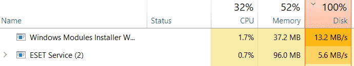 My disk usage is at 100% - possibly with ESET? a677dd90-59b3-4cac-b1ff-64f609ba2b89?upload=true.png