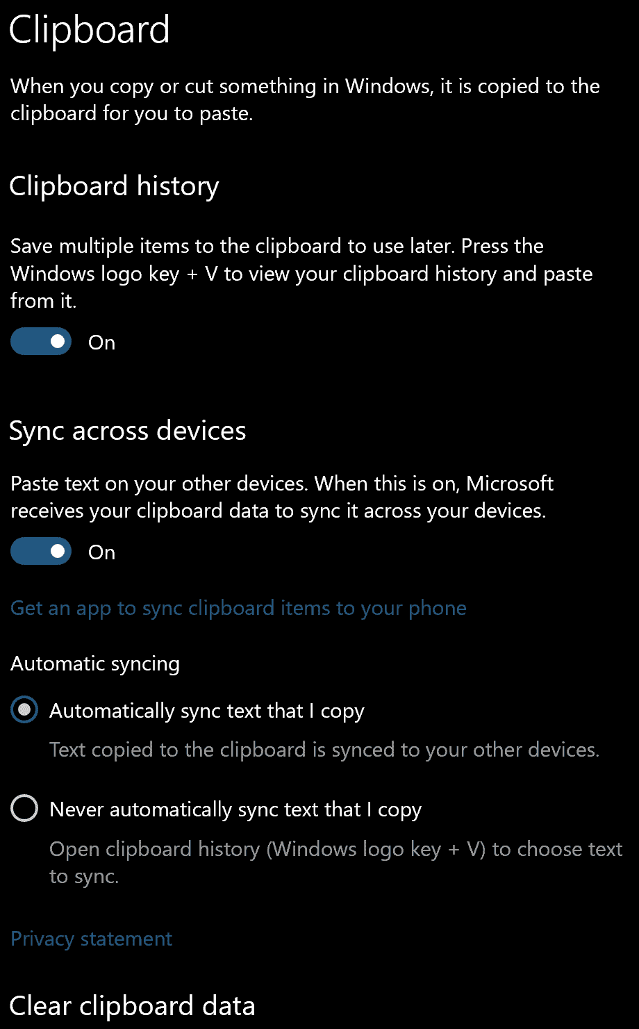Windows 10 Update 1809 - Syncing of Timeline no longer working and Cloud Clipboard doesn't... a6a5e593-f20e-4512-9e72-c4acf231ac2e?upload=true.png