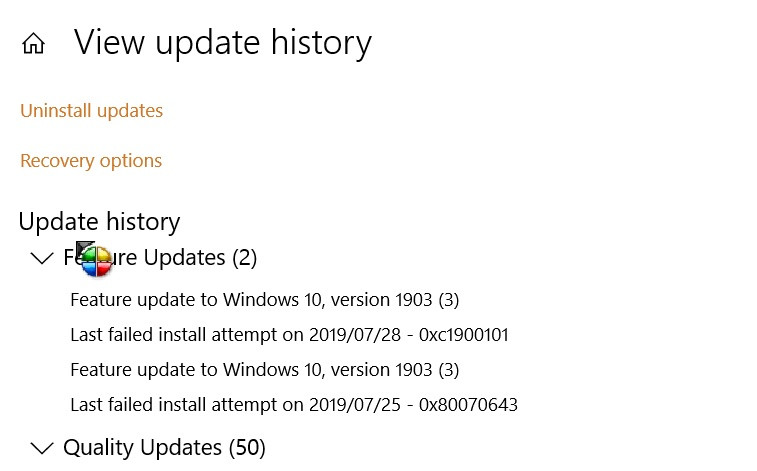 Winows 10 update to 1903 fails with stop code. a7993a60-9211-4411-9663-fee2a1a99733?upload=true.jpg