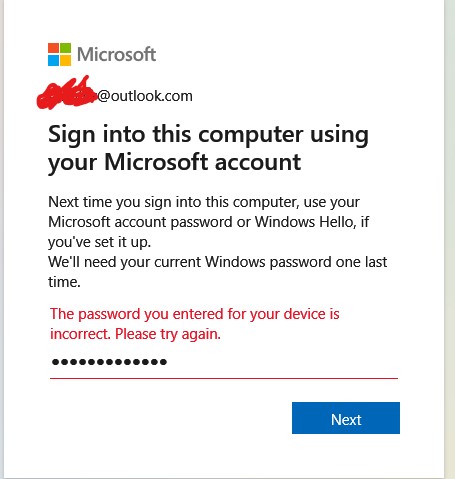 getting "password is incorrect" trying to log into microsoft account instead of local account. a87fd6a4-3516-4405-8d27-e3f0d56778a2?upload=true.jpg