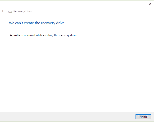 Create recovery drive fails without any explanation. What can I do? a9192eb6-e58a-4312-b611-fe2311f2048f.png