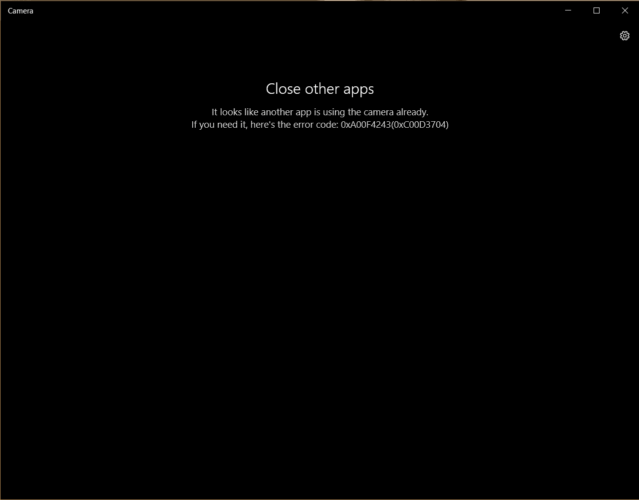 Close other apps. It looks like another app is using camera already. a9beacc8-75fe-4000-825b-c15c90a448dd?upload=true.png