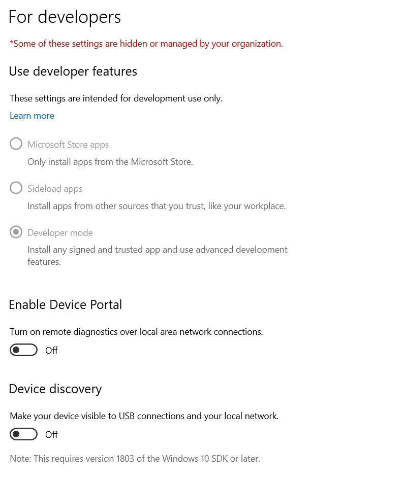 Not able to enable/disable Developer Mode, sideload apps and access other developer features a9d3bd35-afcf-41d4-ad59-0e3467577b80?upload=true.png