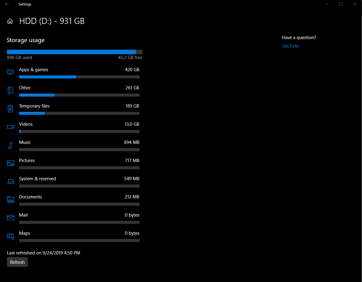 I have 189GB of temporary files that I cannot find or delete aa435af0-9909-43ea-b951-593583367ac7?upload=true.png
