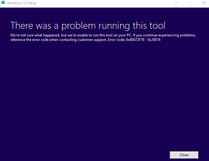 Corrupted Windows 10 install - how to clean install from here? Tool gives 0x80072F76 - 0x20016 ab54c09c-3105-49c6-86b5-9c652f58cee0?upload=true.png