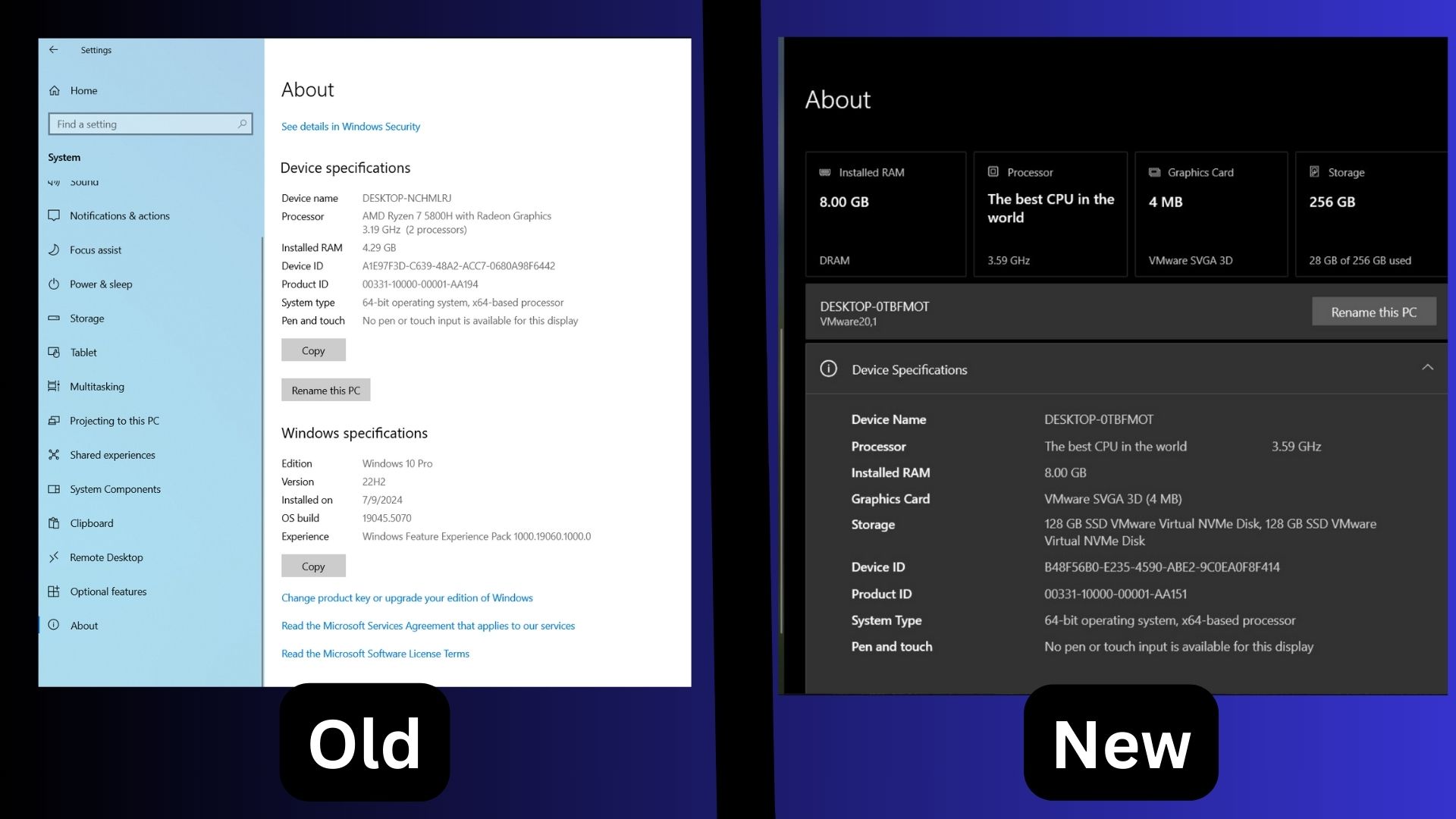 Windows 10’s new Windows 11-like “About” page revamp is a UI disaster about-page-comparison-in-windows-10-22h2.jpg