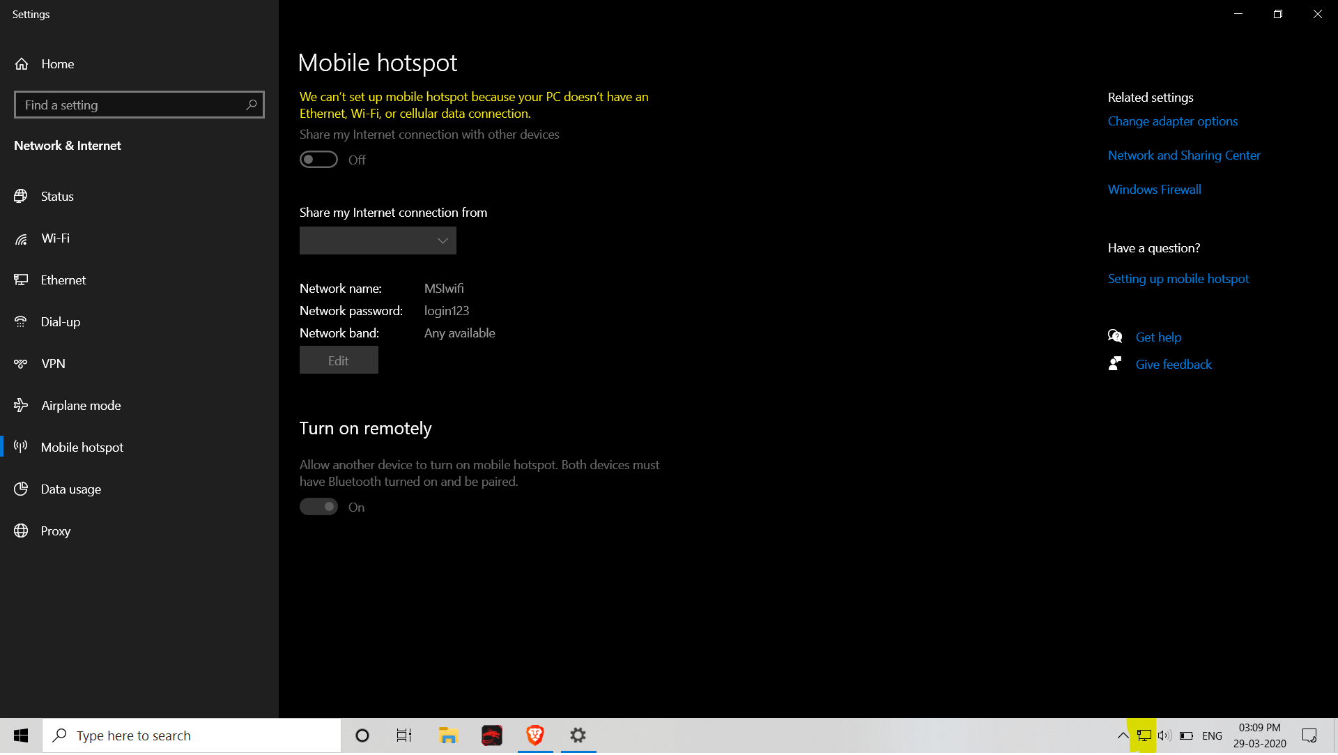 Unable to enable the Mobile Hotspot feature ac6ed36a-6875-46c3-8374-48901fa48719?upload=true.png