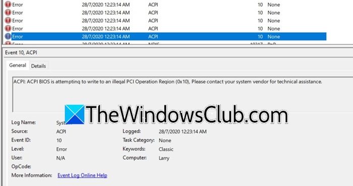 ACPI BIOS is attempting to write to an illegal PCI Operation Region acpi-error.jpg