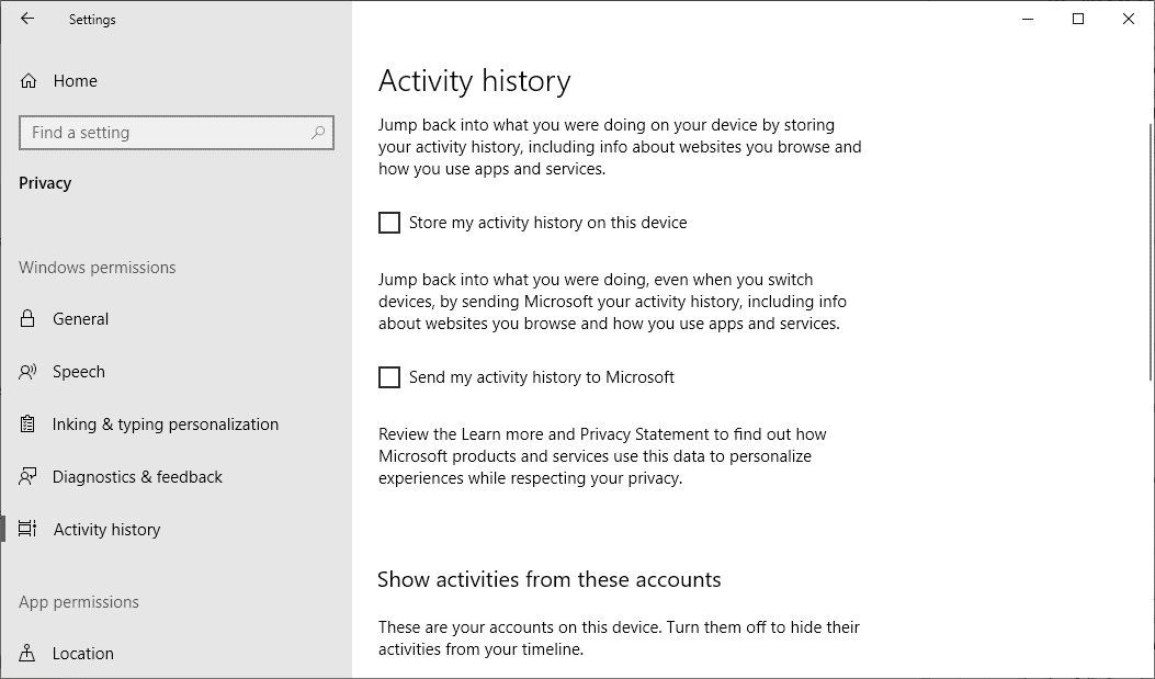 Windows 10: Activity may be recorded even if you disable it activity-history.png