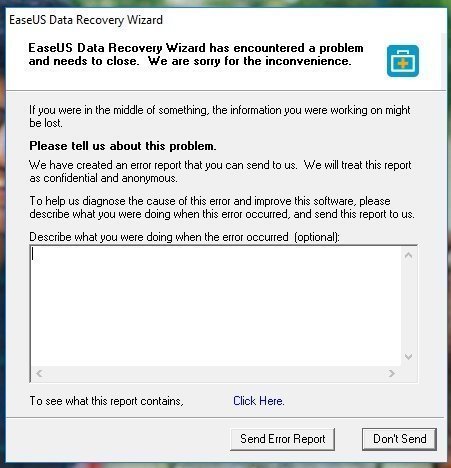 EaseUse Data Recovery wizard crashed while scanning C drive for deleted files. Could... ada7d972-4478-48a0-a4da-6b10805e8022?upload=true.jpg