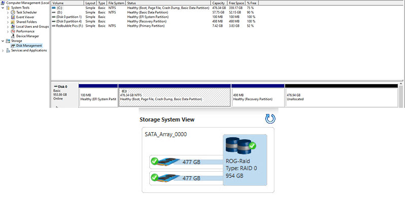 Raid 0 only showing 1 drive, other is showing as unallocated adcc4916-543e-4fd7-a976-c40a4d64fa0b?upload=true.jpg