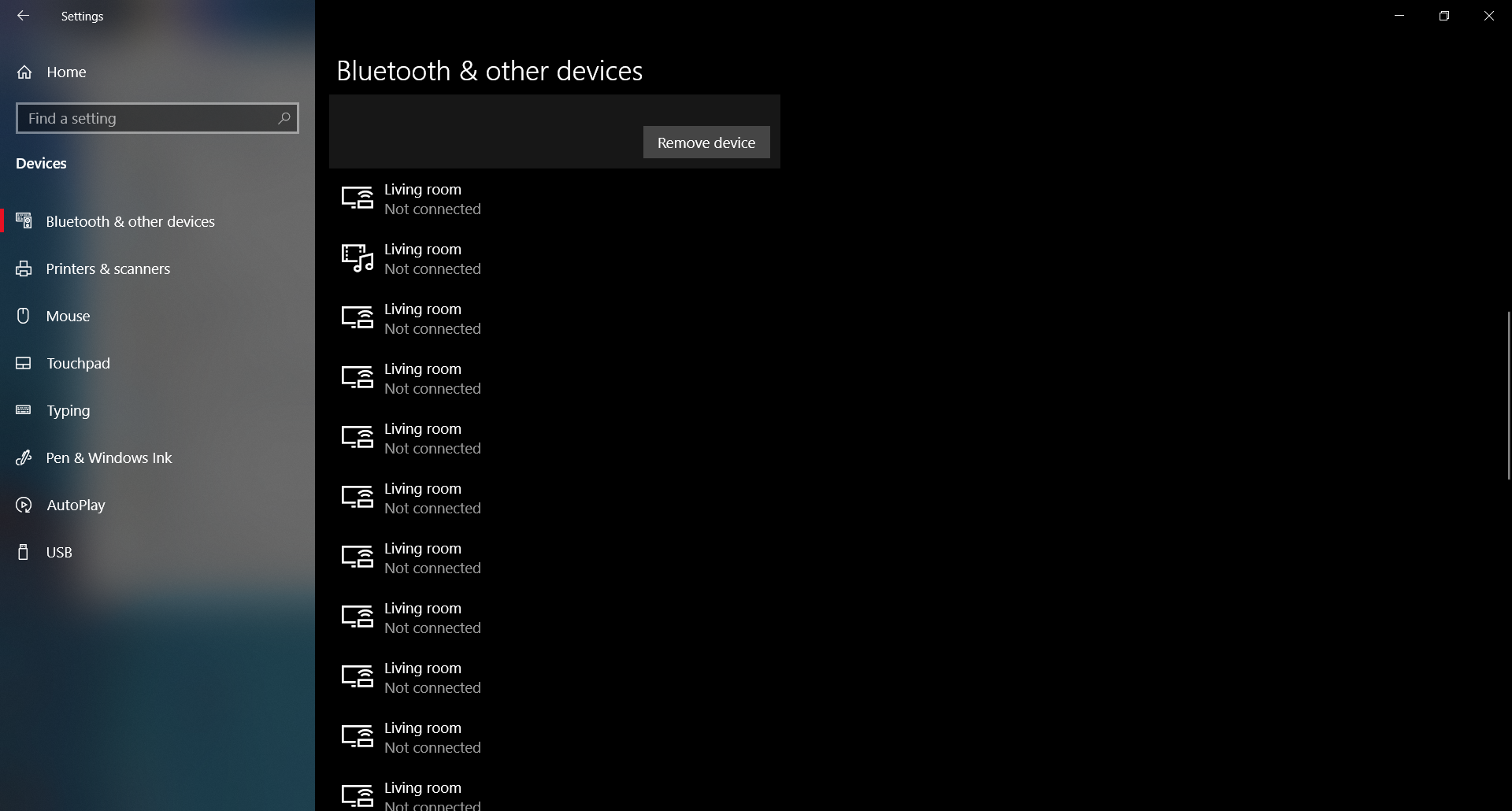Multiple of the same device take up space in Settings> Bluetooth & Other devices aee3ee04-1b34-44a3-8116-8bfb0349c82e?upload=true.png