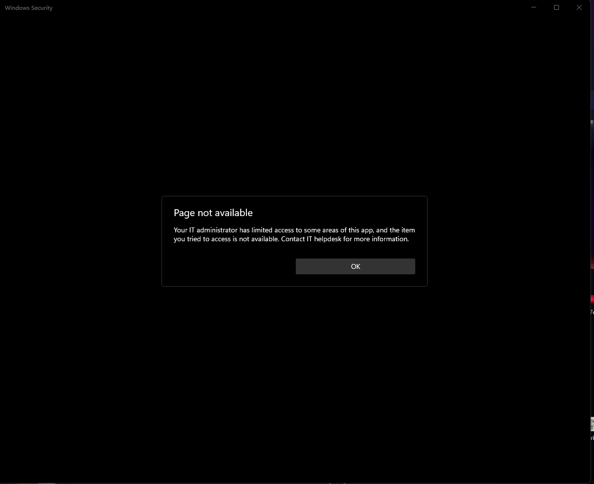 Cant use windows defender. Contact IT helpdesk. af745b44-5dca-4599-a121-367fe9bc9ba3?upload=true.png