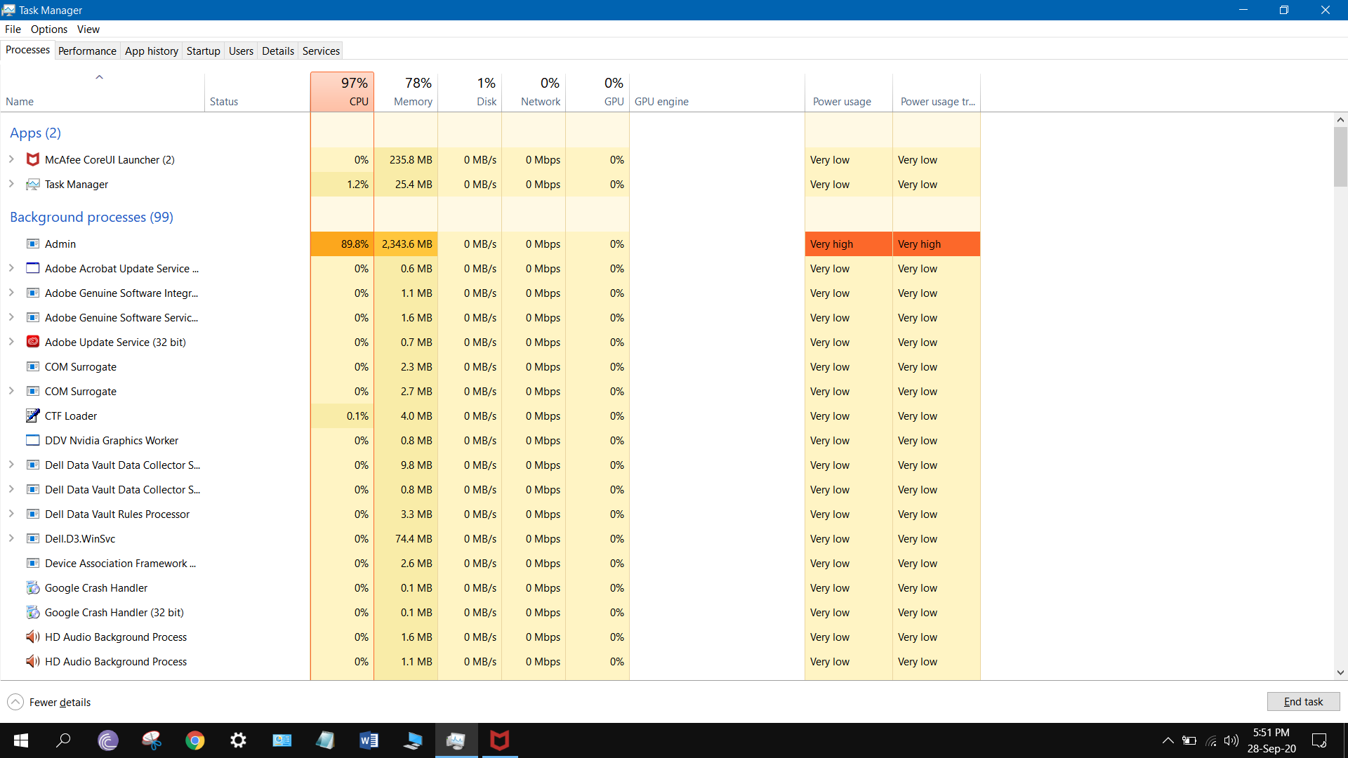 High CPU usage and Power usage by Admin as shown on Task Manager af9079f8-0ba0-4a9d-9513-b080e6b9752e?upload=true.png