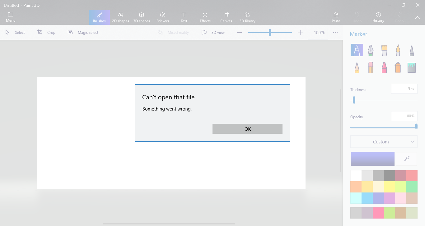Paint 3D project won't open after Paint 3D crashed afcb6d2b-26c2-43c8-8e82-20d08f5d72d0?upload=true.png