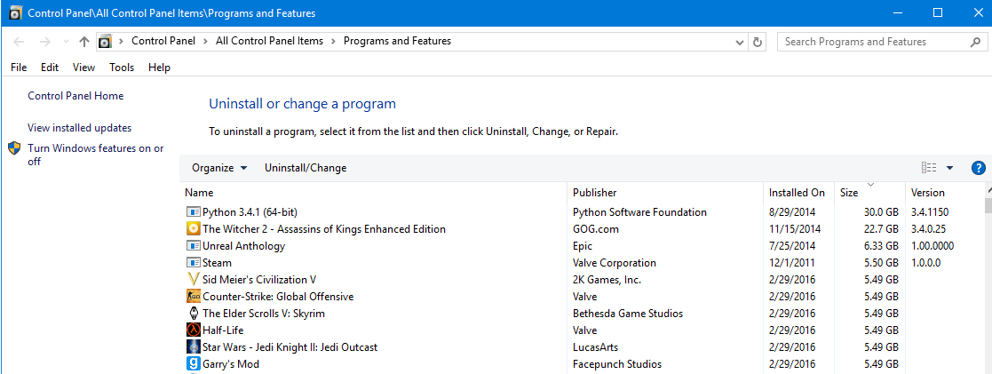 Programs and Features is giving an incorrect and strange storage size on a majority of... afPfd.png