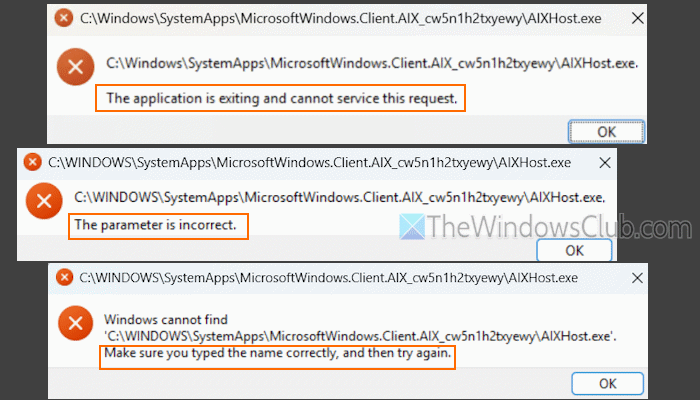 AIXHost.exe error The application is exiting and cannot service this request AIXHost.exe-application-exiting-cannot-service-request.png