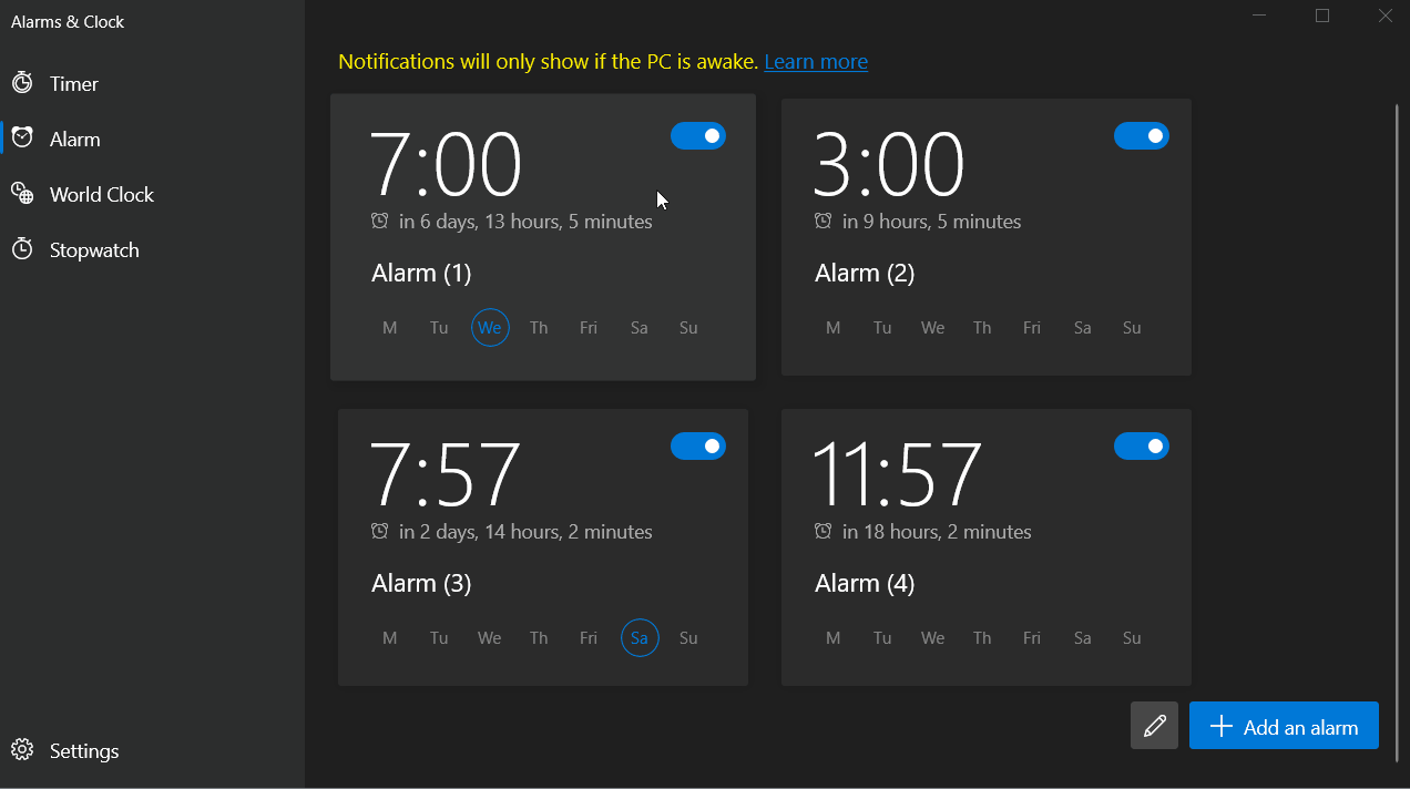 Windows 10’s new look makes its first appearance in a Microsoft app Alarms.gif