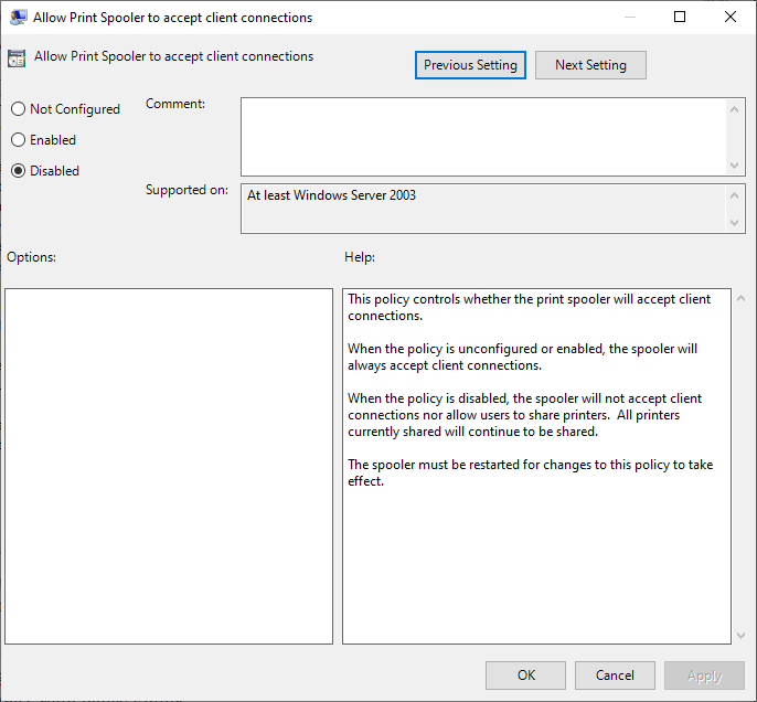 Workaround for the Windows Print Spooler Remote Code Execution Vulnerability allow-print-spooler-to-accept-client-connections.png