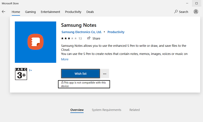 How to use Samsung Notes in Windows 11/10 app-not-compatible.png