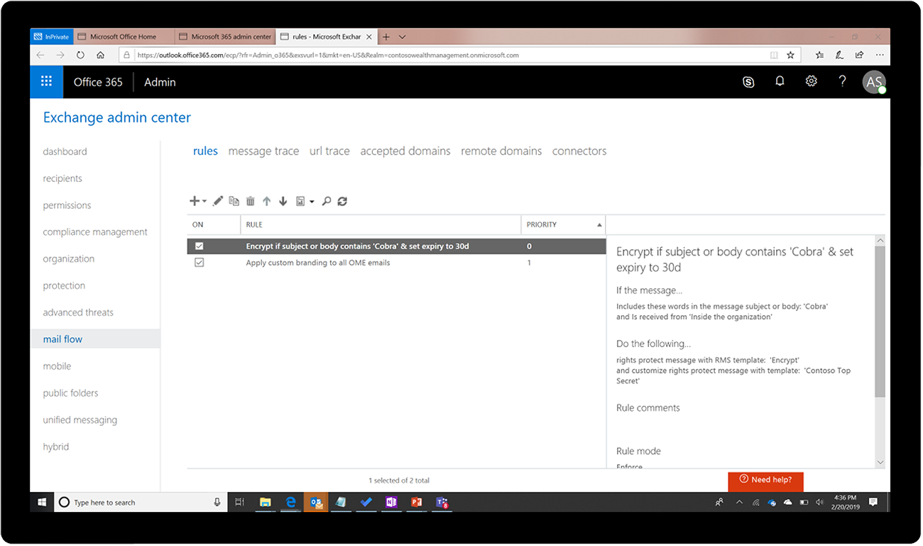 What is New to Microsoft 365 in April 2019 Apply-Expiry-through-mailflow-rule.png