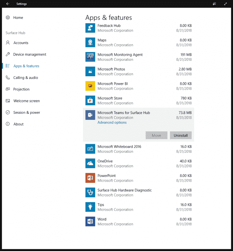 Microsoft Teams app now available for all Surface Hub devices Apps-list-e1536616391426.png