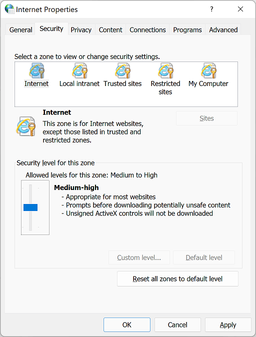 Windows 11 Internet Security Zones 'Custom' button greyed out b04157a6-7ff1-4ef3-b7f6-8abd8a26d548?upload=true.png