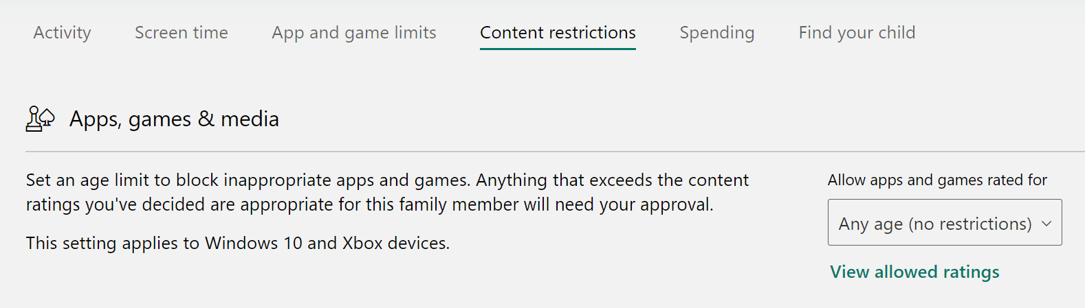 From the https://account.microsoft.com/family website, how do I Manage this child's access... b045ea97-bc19-4e57-a990-0c7143597c57?upload=true.png