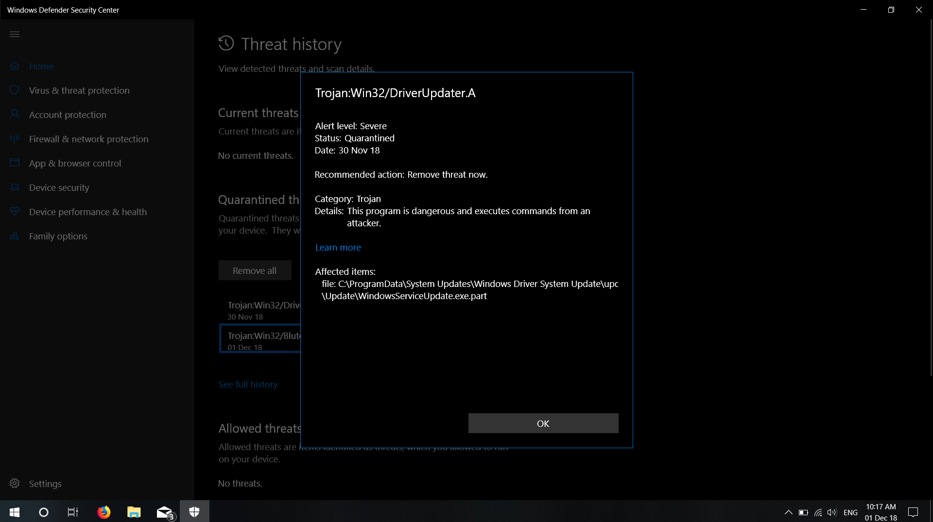 Windows Defender showing Trojans in Windows Driver System Update folder b0d3efc8-a2a2-4720-8342-c15d169cffd1?upload=true.png