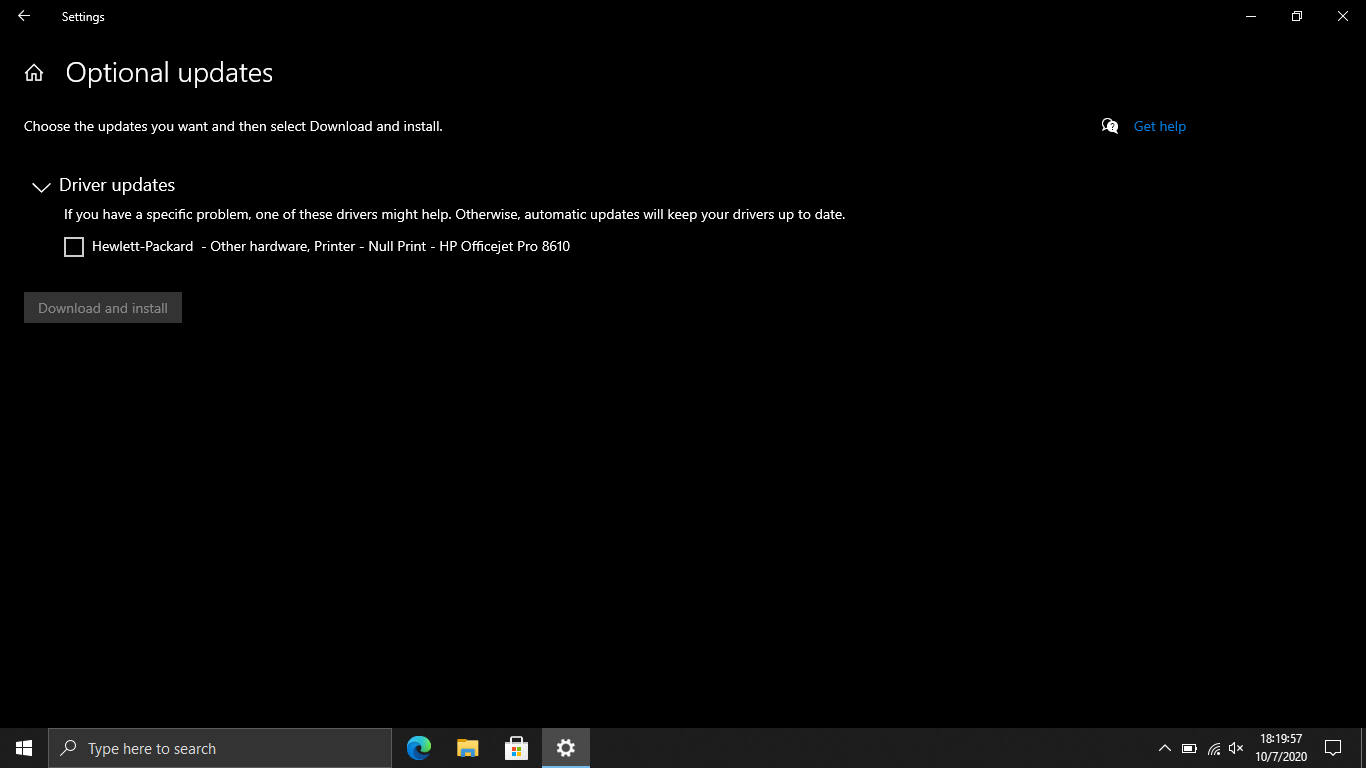 Windows update lists an optional driver download for a printer I do not own. b11b8110-1153-4919-b686-0e17a4836043?upload=true.png