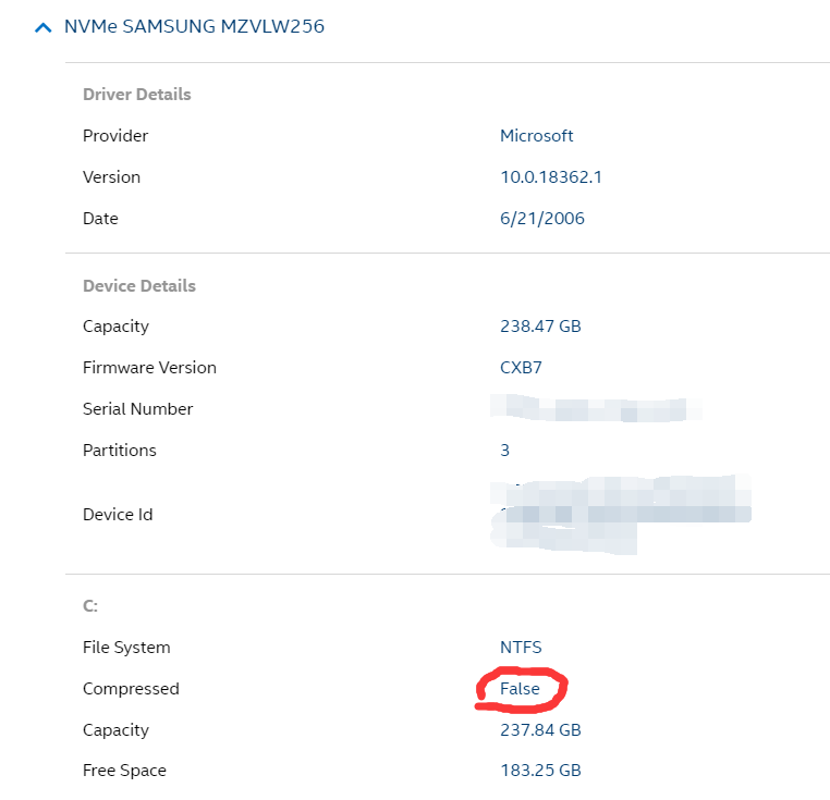 SSD Drive C and Drive D compressed: FALSE. What does this "false" mean here, and is it good... b1d8e32b-6001-439b-87b1-eea5a1e4f652?upload=true.png