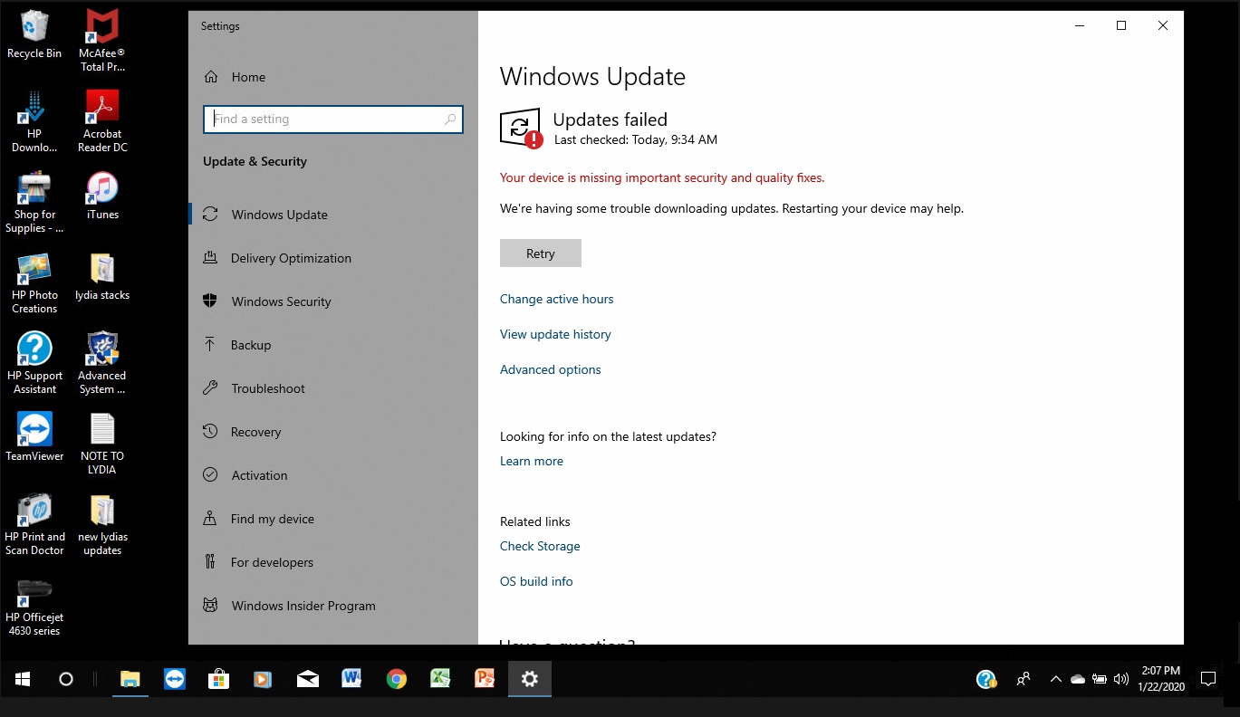 windows update error your device is missing important security and