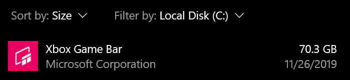Xbox Game Bar taking up 70GB? b291ae38-c2b7-4950-b0e2-554b170e5597?upload=true.png