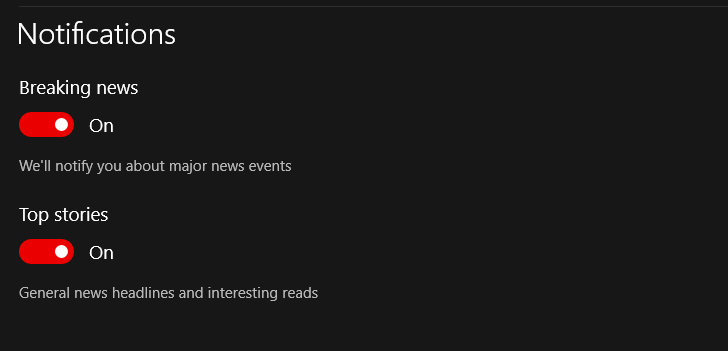 Since the latest Win10 update, Microsoft News app is no longer sending notifications b3266407-6ac2-45c7-b8db-80cba22433ee?upload=true.png