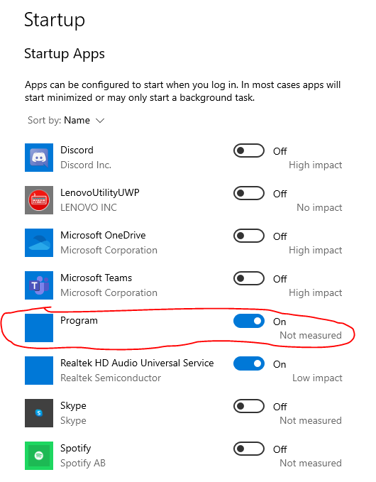 I have a program called "Program" in my startup settings b491d194-8e26-4469-ad81-5babfa5ad4d8?upload=true.png