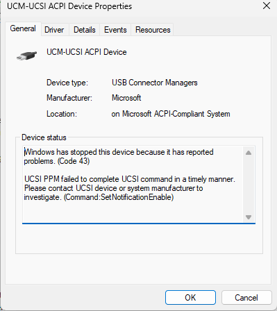 UCSI PPM failed UCSI command. Please contact UCSI device or system manufacturer to... B4Av0tf%2FmN0oDvHjHePUMMgR11QXf2svqg1aTBhbshvRYpDg0%2BQ4m%2BQ%2BkidLRV7qB7nzZVX4dIEP1bZKUM7YE%3D.png