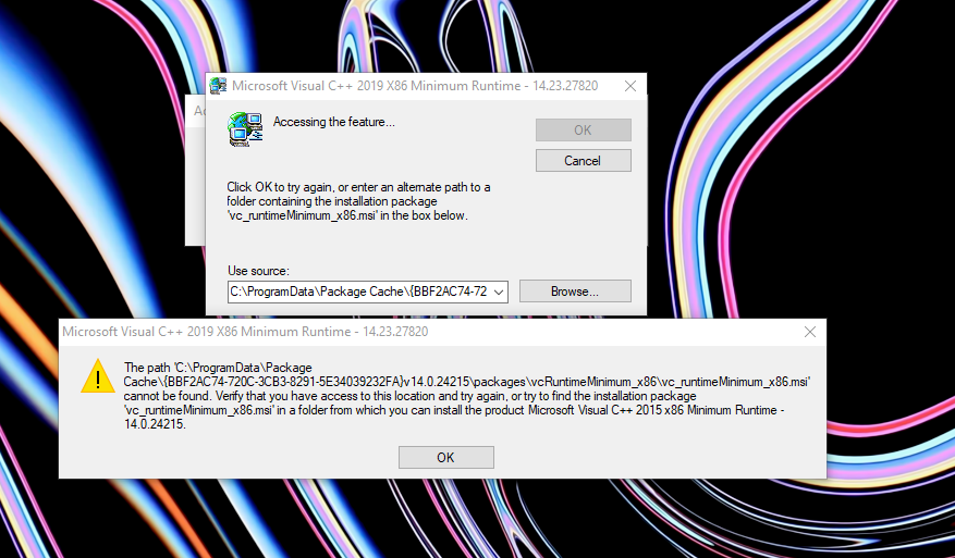 Help! C++ redistribution package  2015 - 19 is stopping me installing and using work and... b4fa071b-45e6-47e0-87f9-7271233fc9b1?upload=true.png