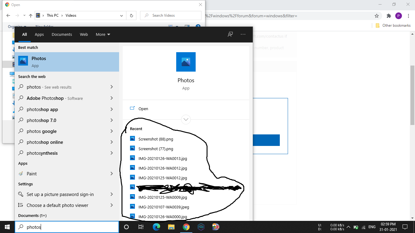 How to clear recent list in windows search result of Photos? b767ae87-3609-4edf-a1b6-d84483c9e78c?upload=true.png